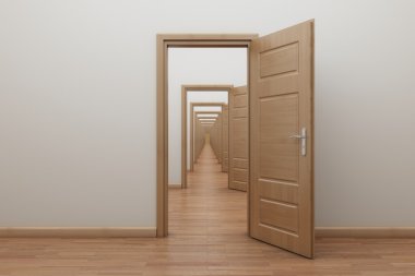 Enfilade, iç kapı açık.