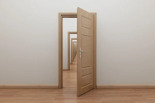 Enfilade, iç kapı açık.