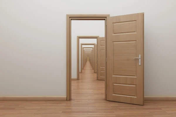 Enfilade, iç kapı açık.