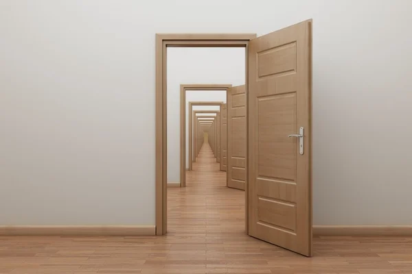 Enfilade, iç kapı açık.