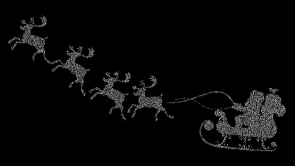 Weihnachtsmann fährt im Schlitten mit 1000.000 Schneeflocken auf schwarzem Grund lizenzfreie Stockfotos