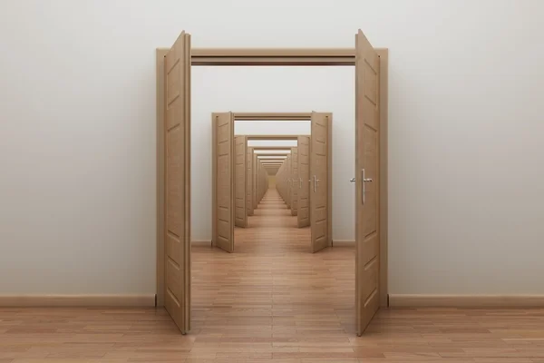 Enfilade, de deuren openen voor jezelf, binnen. — Stockfoto
