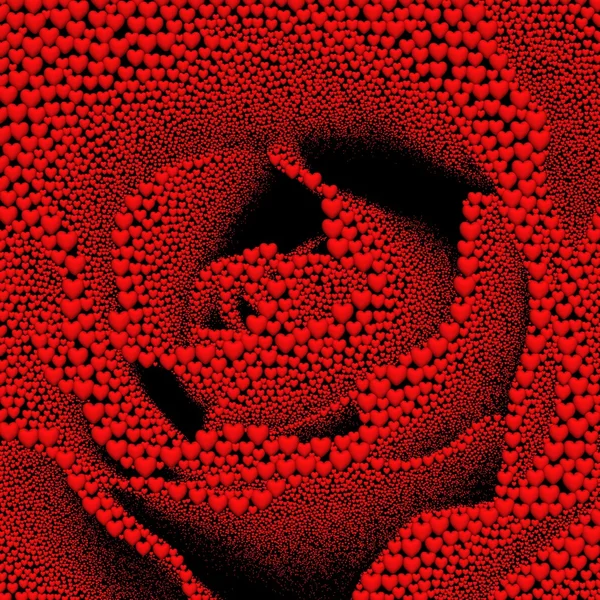 Valentine's day background with hearts. Rose, formed from 1500,000 red hearts on a black background. — Stock Photo, Image