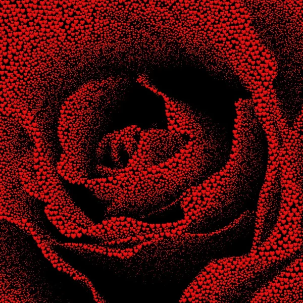 Fond de Saint-Valentin avec des cœurs. Rose, formée de 150 000 cœurs rouges sur fond noir . — Photo