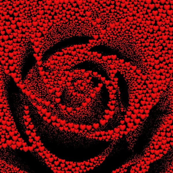 Fond de Saint-Valentin avec des cœurs. Rose, formée de 150 000 cœurs rouges sur fond noir . — Photo