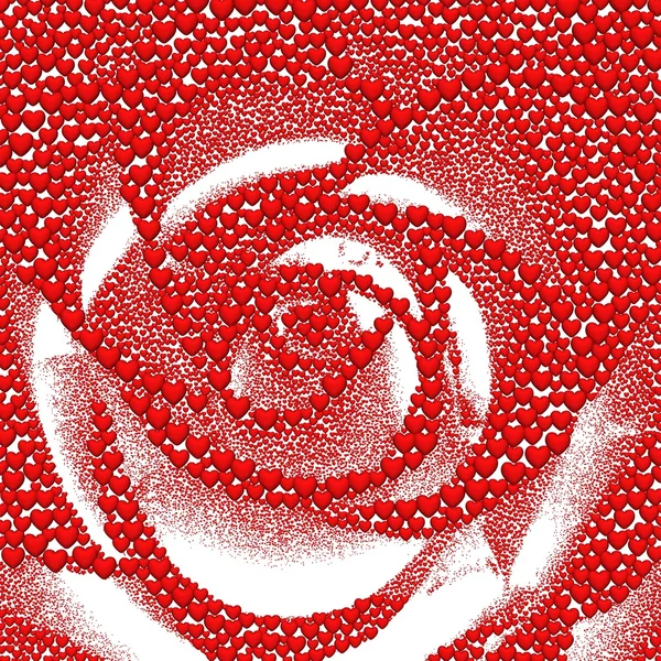 Fond de Saint-Valentin avec des cœurs. Rose, formée à partir de 1500 000 cœurs rouges sur fond blanc . — Photo