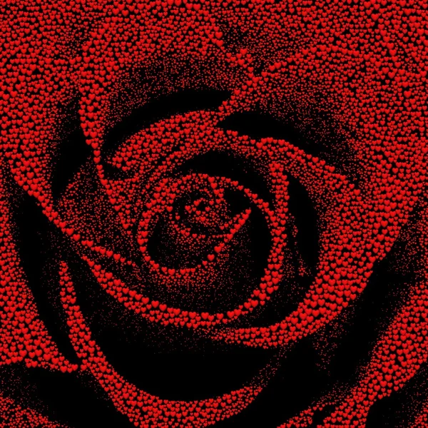 Fond de Saint-Valentin avec des cœurs. Rose, formée de 150 000 cœurs rouges sur fond noir . — Photo