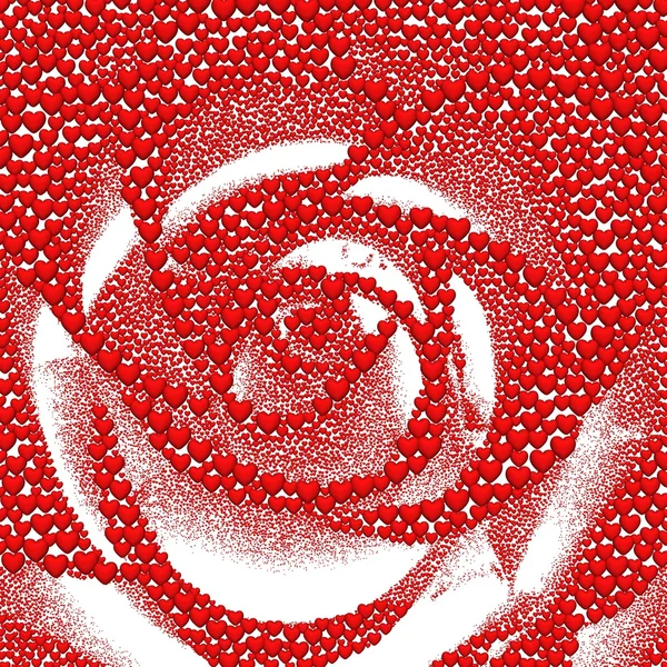 Valentinstag Hintergrund mit Herz. Rose, geformt aus 1500.000 roten Herzen auf weißem Hintergrund. Stockfoto