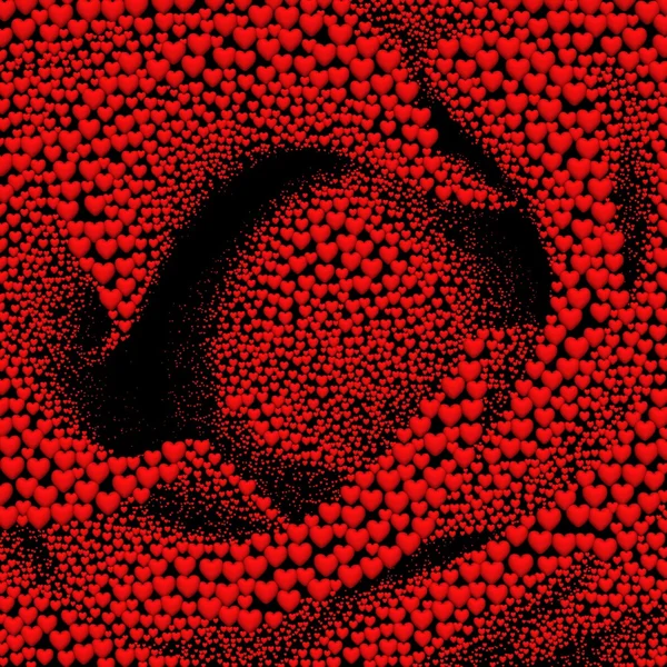 Fond de Saint-Valentin avec des cœurs. Rose, formée de 150 000 cœurs rouges sur fond noir . — Photo