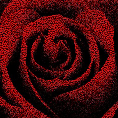 Valentines day background with hearts. Monochrome rose, formed from 150,000 red hearts on a black background.
