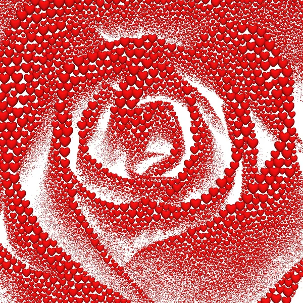 Alla hjärtans dag bakgrund med hjärtan. Monokrom ros, bildade från 1500,000 röda hjärtan på en vit bakgrund. — Stockfoto