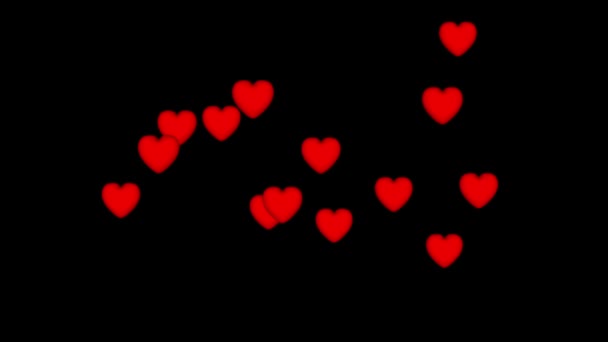 14 червоних сердець в свою чергу утворюють номер 14 і силует серця розширюється в космос з альфа-каналом — стокове відео