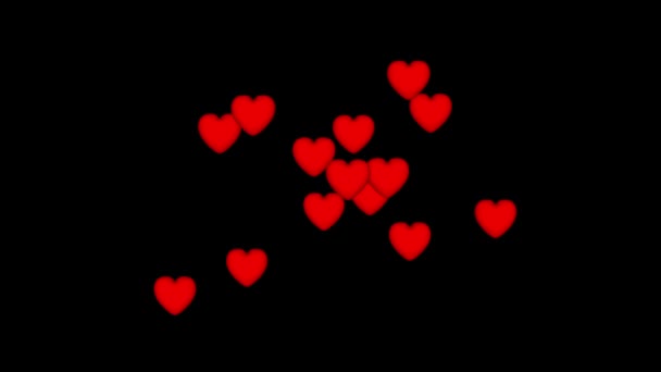 14 red hearts in turn form the number 14 and a silhouette of the heart expanding to space  on a black background. — Stock Video