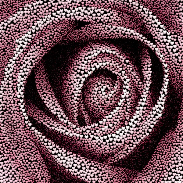 Valentinstag Hintergrund mit Herz. Rose aus 150.000 Herzen auf schwarzem Hintergrund. Stockbild