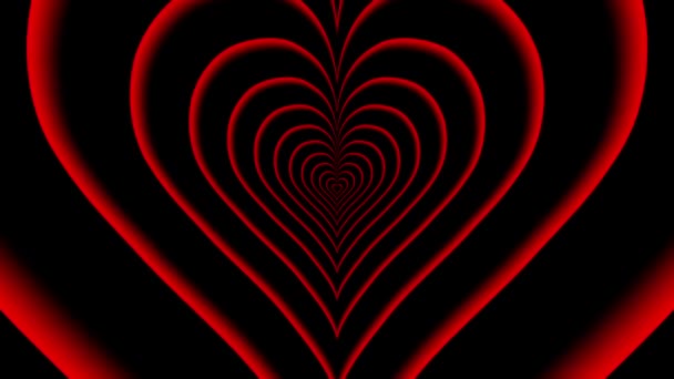 Yaklaşmakta olan eş merkezli iç içe kırmızı kısmen kalpler bulanık — Stok video