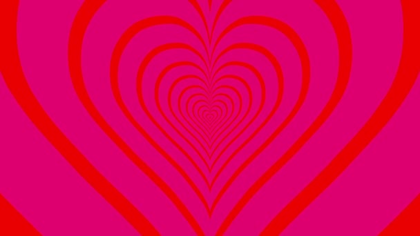 Oncoming concentric nested red hearts on a pink background. — Stock Video