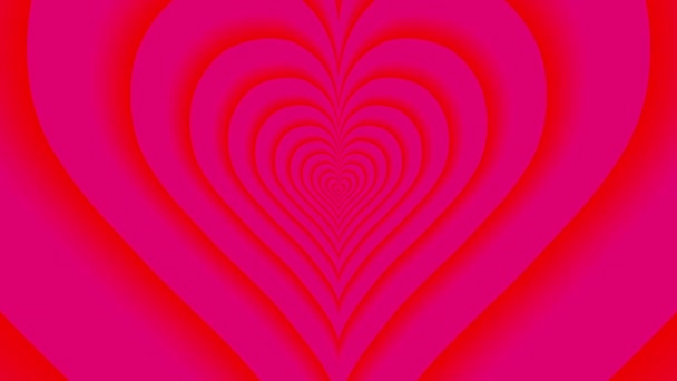 Oncoming concentric nested red partly blurred hearts on a pink background. — Stock Video