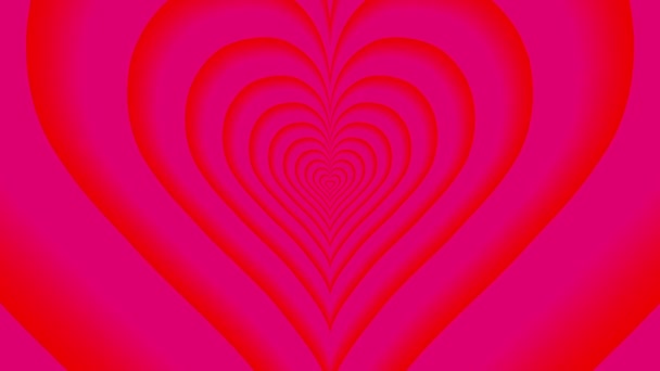 Oncoming concentric nested red partly blurred hearts on a pink background. — Stock Video