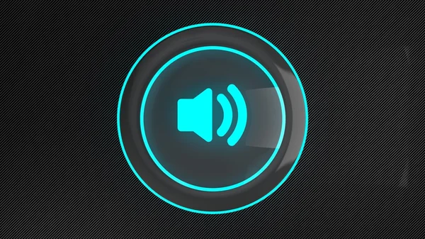 3d blue glowing sound button on carbon — Stock Photo, Image