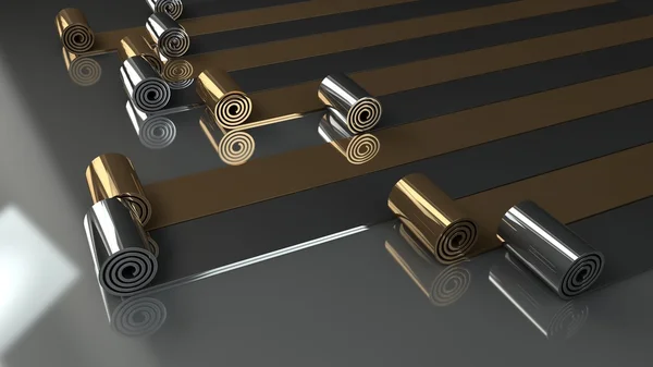 metal rulo gri arka plan üzerinde 3d render unrolling