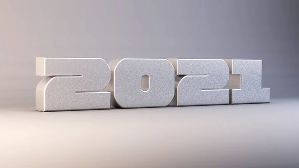 2021 3d çizilmiş metal metin beyaz arkaplanda izole edilmiş, 3D resimleme