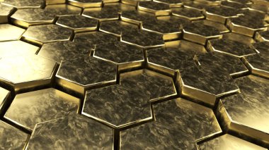 Altın metal altıgen arkaplan, 3D resimleme