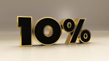 Yüzde 10 3D altın ve siyah lüks metin beyaz, üç boyutlu resimleme izole