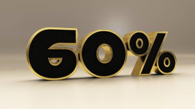 Yüzde 60 altın ve siyah lüks metin beyaz, üç boyutlu resimleme izole