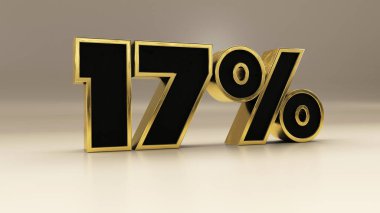 % 17% 3d altın ve siyah lüks metin beyaz, 3d resimleme izole
