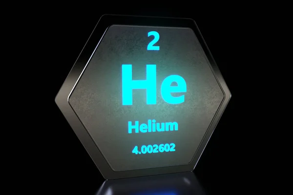 Helium chemical element Sign with atomic number and atomic weight. Chemical element of periodic table. Molecule And Communication Background. Purple glowing text.3d render illustration.