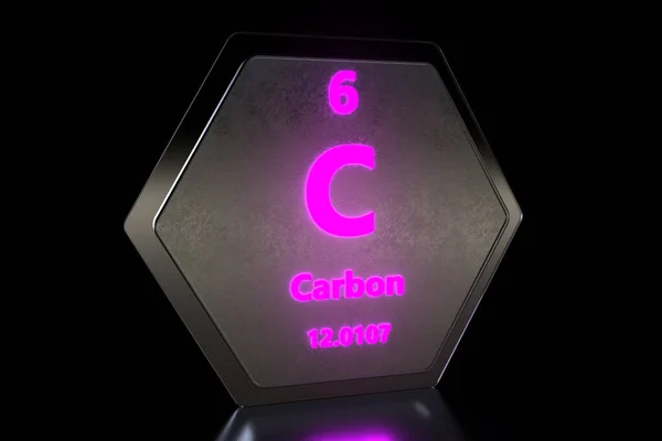 Carbon - C - chemical element Sign with atomic number and atomic weight. Chemical element of periodic table. Molecule And Communication Background. Purple glowing text.3d render illustration.