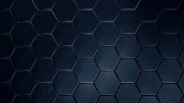 Koyu metal altıgen desenli arka plan. Fütürist uzay bilim kurgu duvar kağıdı. 3d resimleme