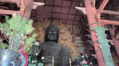 Nara 'daki Antik Todai ji Tapınağı Büyük Buda Heykeli ile birlikte. Yüksek kalite 4k görüntü