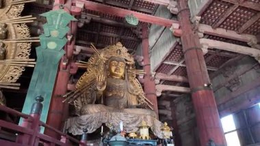 Nara 'daki Antik Todai ji Tapınağı Büyük Buda Heykeli ile birlikte. Yüksek kalite 4k görüntü