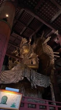 Nara 'daki Antik Todai ji Tapınağı Büyük Buda Heykeli ile birlikte. Yüksek kalite 4k görüntü
