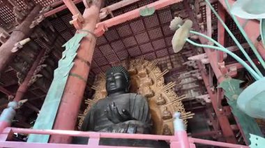 Nara 'daki Antik Todai ji Tapınağı Büyük Buda Heykeli ile birlikte. Yüksek kalite 4k görüntü