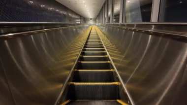 Sarı Güvenlik Hattı olan modern yürüyen merdivenler. Yüksek kalite 4k görüntü