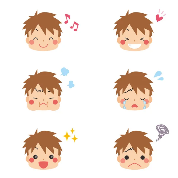 Illustration Little Boy Various Facial Expressions — Stock Vector