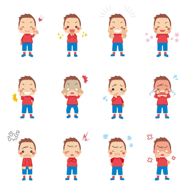 Illustration Little Boy Various Facial Expressions — Stock Vector