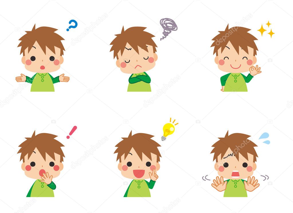 Illustration of a cute little boy thinking about questions.