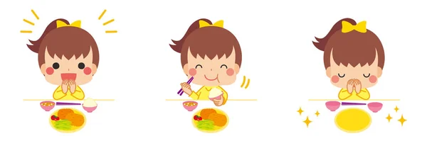 Ilustración Una Niña Comiendo Con Buenos Modales — Vector de stock