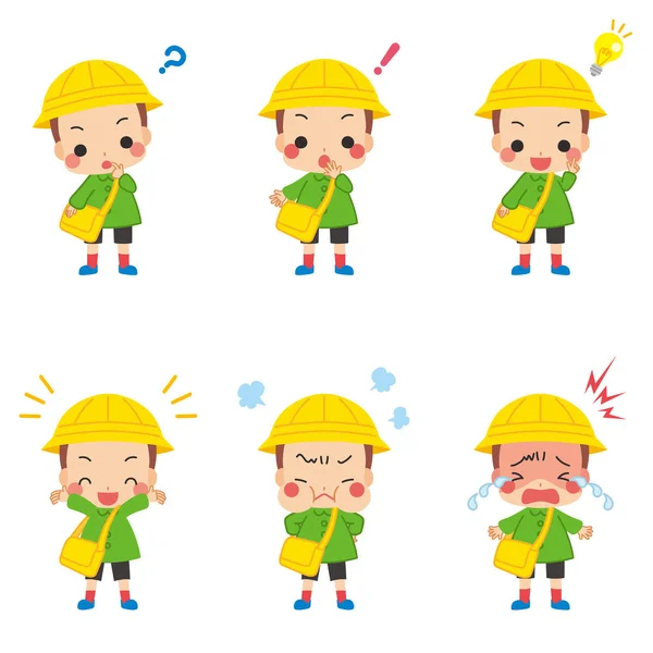 Illustration Eines Niedlichen Kindergärtners Mit Verschiedenen Gesichtsausdrücken — Stockvektor