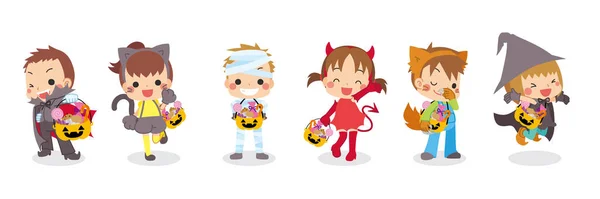Ilustrasi Anak Anak Lucu Berdandan Untuk Halloween - Stok Vektor