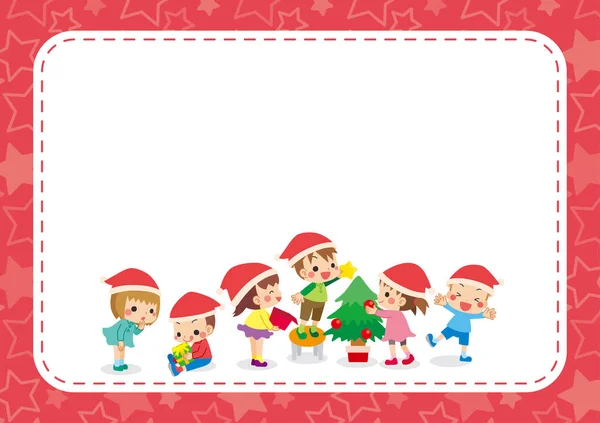 Ilustração Crianças Bonitos Preparando Para Festa Natal —  Vetores de Stock