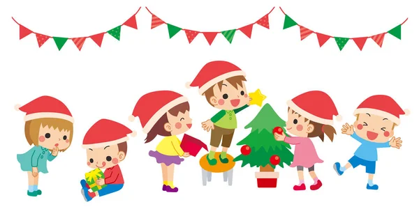 Ilustração Crianças Bonitos Preparando Para Festa Natal —  Vetores de Stock