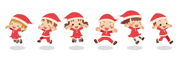 Ilustração Crianças Pulando Trajes Papai Noel —  Vetores de Stock