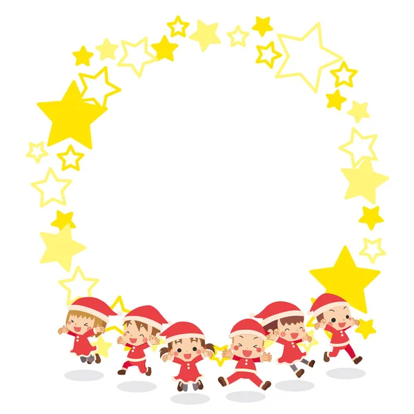 Ilustração Crianças Pulando Trajes Papai Noel —  Vetores de Stock