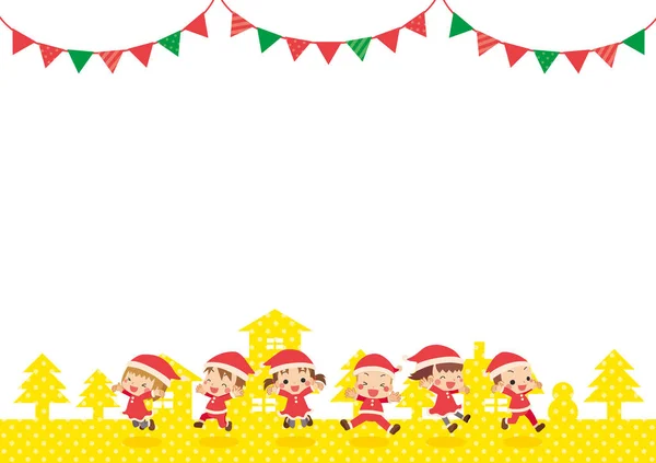 Illustration Von Kindern Die Weihnachtsmannkostümen Springen — Stockvektor