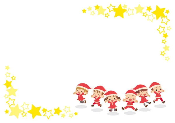 Illustration Children Jumping Santa Claus Costumes — Stock Vector