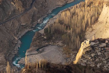 Top view of Altit fort, landmark of Hunza valley in a morning sunrise, Gilgit Baltistan, North Pakistan, Asia